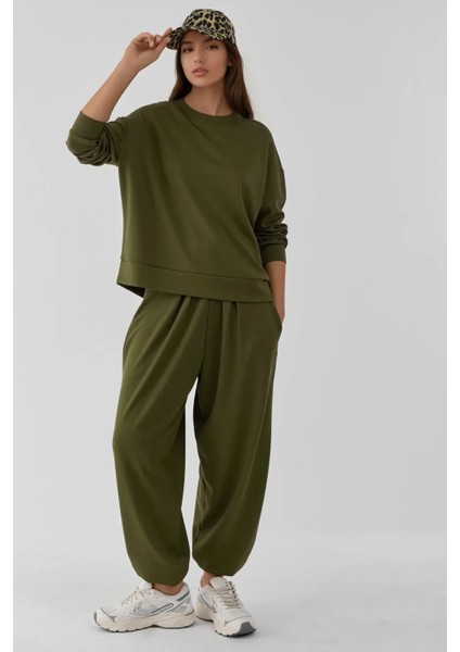 Kadın Cepli Modal Touch Şalvar Pantolon Haki Yeşil