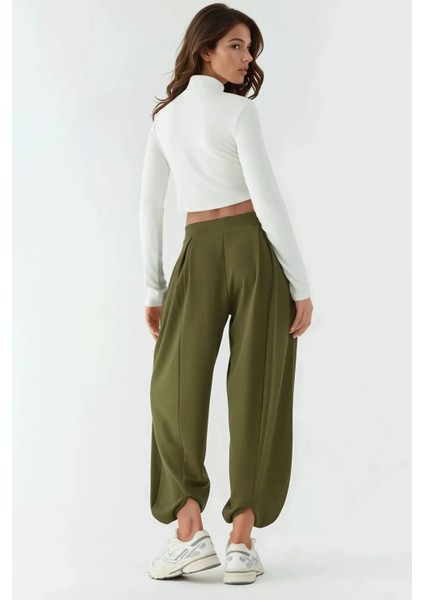 Kadın Cepli Modal Touch Şalvar Pantolon Haki Yeşil