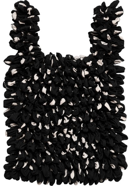 Büyük Boy Genişleyen Puantiyeli Siyah Alışveriş Çantası