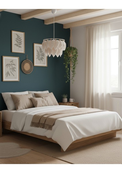 Bohem Yapraklı Makrome Avize - EKRU/30X25