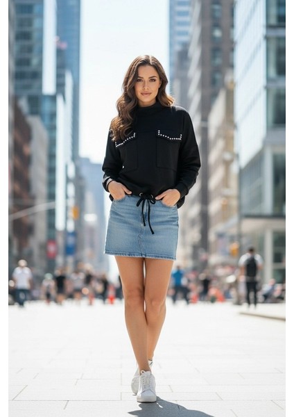 Cepli ve Inci Işlemeli Şık Kadın Sweatshirt fiyatları