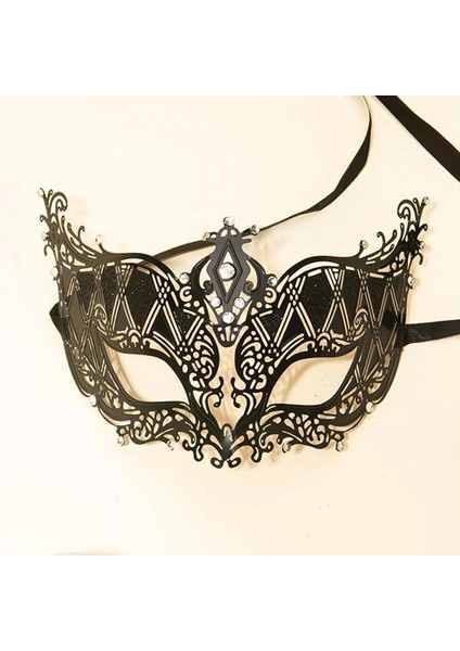 Kristal Gümüş Taşlı Siyah Lazer Kesim Metal Lüks Maske modelleri