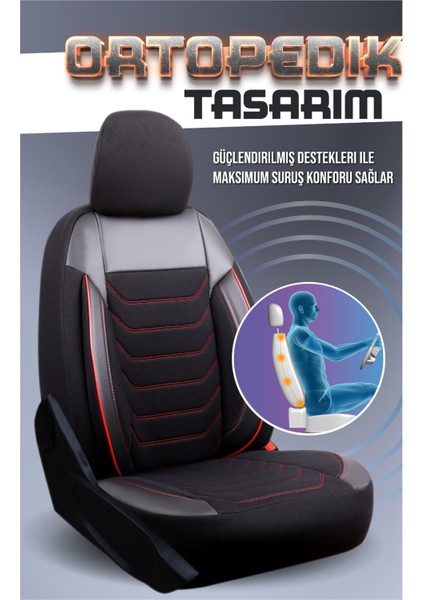 Ford Foucs 2,5 Deri Detaylı Oto Koltuk Kılıfı Ön Arka Set Karbon Serisi Siyah Kırmızı Scr fırsatları