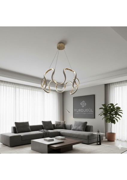 Dekoratif Modern LED Avize 60 cm | 3 Renk Işık | Enerji Tasarruflu | 4 Renk Kasa Seçeneği