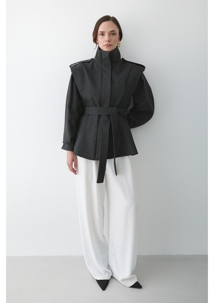 Antrasit Apoletli Vatkalı Kaşe Kaban - 1005 fırsatları