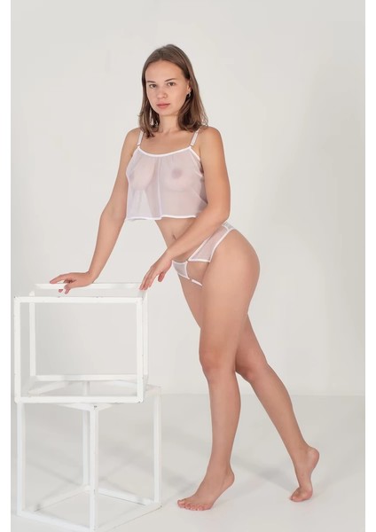 Özel Bölgesi Açık Beyaz Tül Fantezi Sütyen Takımı TM1294 modelleri