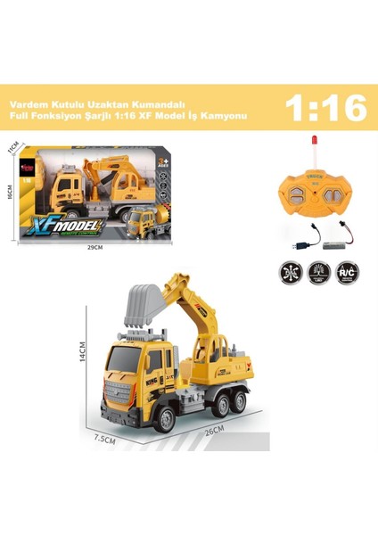 Uzaktan Kumandalı Full Fonksiyon Şarjlı 1:16 Inşaat Iş Makinesi Kepçeli Kamyon 26 cm