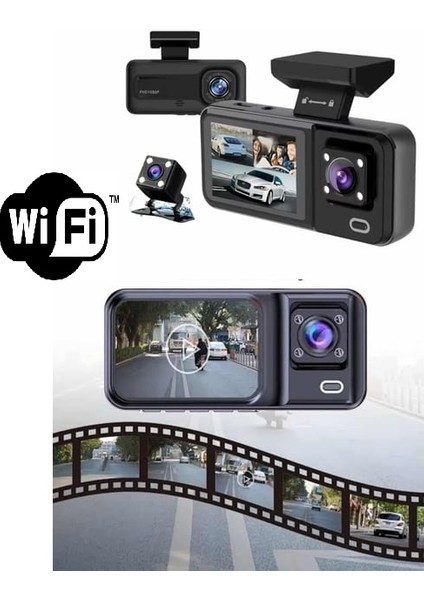Araç Kamerası 3 Kameralı Wifi Ön , Iç ve Arka Full Hd Dvr Araç Içi Ekranlı Kamera fiyatları