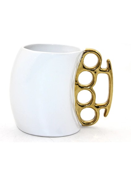 Porselen Muşta Tasarımlı Kupa Bardak Beyaz Renk