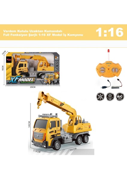 Uzaktan Kumandalı Full Fonksiyon Şarjlı 1:16 Inşaat Vinç Aracı 26 cm