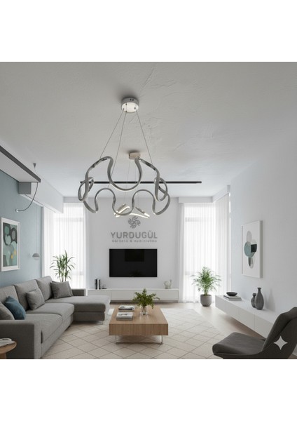 Dekoratif Modern LED Avize 60 cm | 3 Renk Işık | Enerji Tasarruflu | 4 Renk Kasa Seçeneği