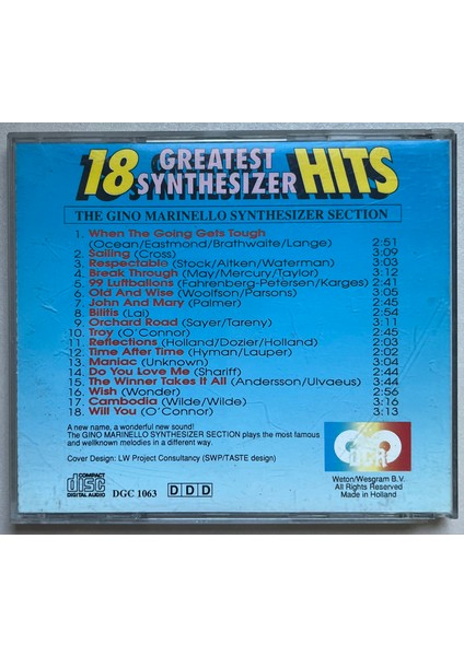18 Greatest Synthesizer Hits CD (Orijinal Dönem Baskı Cd) fiyatları