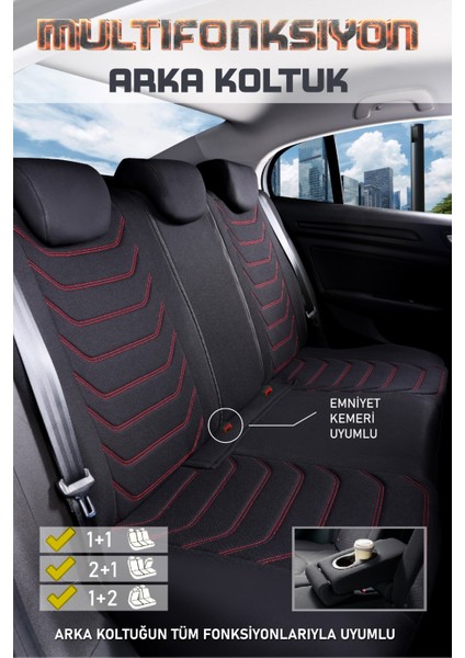 Fiat Egea Cross Deri Detaylı Oto Koltuk Kılıfı Ön Arka Set Karbon Serisi Siyah Kırmızı Scr fiyatları
