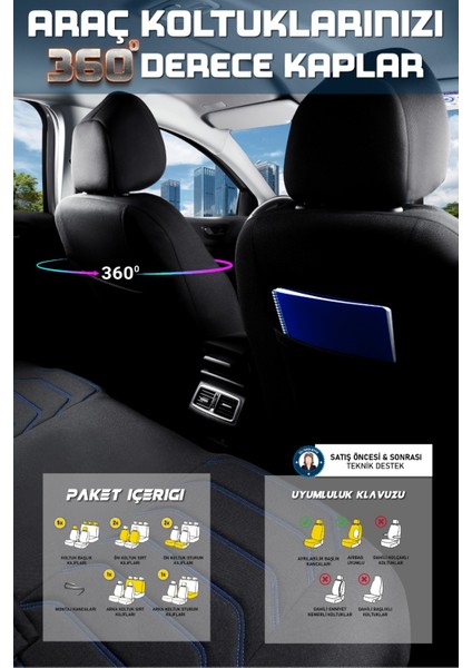 Fiat Bravo Deri Detaylı Oto Koltuk Kılıfı Ön Arka Set Karbon Serisi Siyah Mavi Scr