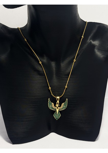 Yeşil Mineli Antik Kuş Çelik Kolye fiyatları