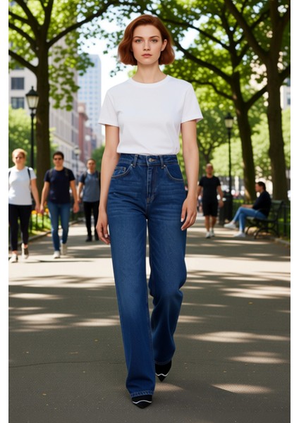 Kadın Wide Leg Denim Pantolon Yüksek Bel Fonksiyonel Dayanıklı Kaliteli Konforlu Estetik Şık fırsatları