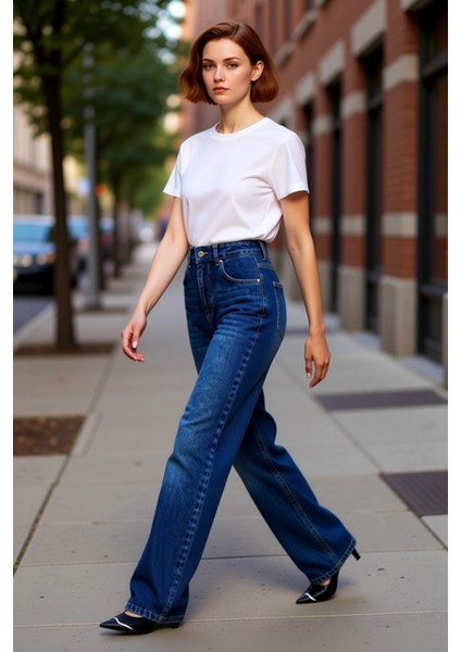 Kadın Wide Leg Denim Pantolon Yüksek Bel Fonksiyonel Dayanıklı Kaliteli Konforlu Estetik Şık indirimleri