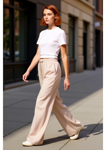Kadın Düz Dokuma Geniş Paça Pantolon Fonksiyonel Dayanıklı Kaliteli Konforlu Estetik Rahat modelleri