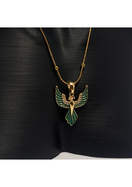 Yeşil Mineli Antik Kuş Çelik Kolye fırsatları