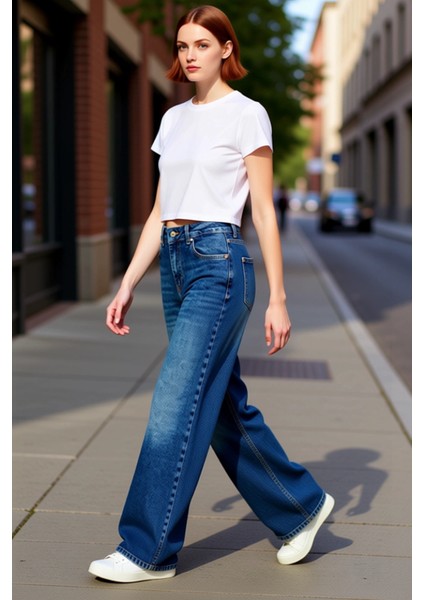 Kadın Geniş Paça Comfort Denim Pantolon Fonksiyonel Dayanıklı Kaliteli Konforlu Estetik Şık