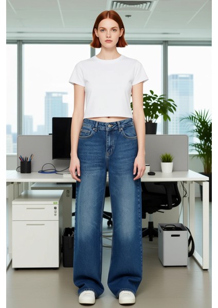 Kadın Geniş Paça Comfort Denim Pantolon Fonksiyonel Dayanıklı Kaliteli Konforlu Estetik Şık fiyatları
