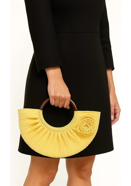 Yarım Ay Desen Kağıt Ip Tığ Işi El Örgüsü Çanta