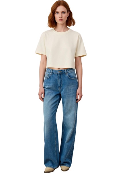 Kadın Wide Leg Denim Pantolon Yüksek Bel Fonksiyonel Dayanıklı Kaliteli Konforlu Estetik Şık