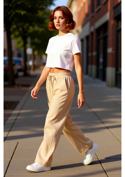 Kadın Yüksek Bel Bol Kesim Keten Pantolon Fonksiyonel Dayanıklı Kaliteli Konforlu Estetik Şık indirimleri
