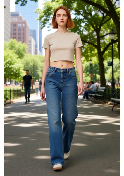 Kadın Yüksek Bel Wide Leg Denim Pantolon Fonksiyonel Dayanıklı Kaliteli Konforlu Estetik Şık modelleri