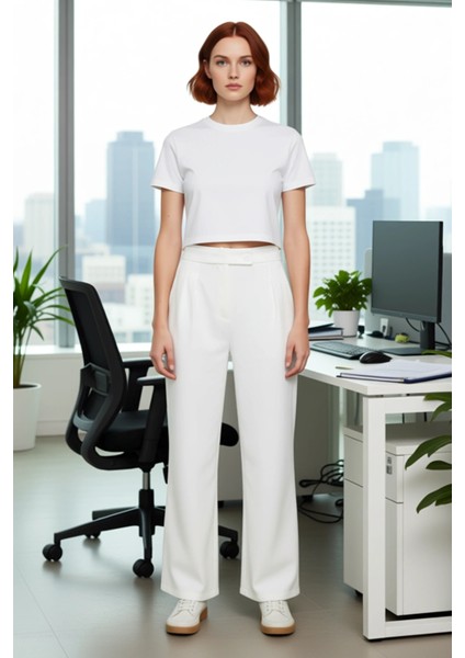 Kadın Wide Leg Dokuma Kumaş Pantolon Fonksiyonel Dayanıklı Kaliteli Konforlu Estetik Rahat