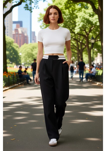 Kadın Yüksek Bel Geniş Paça Kumaş Pantolon Fonksiyonel Dayanıklı Kaliteli Konforlu Estetik fiyatları