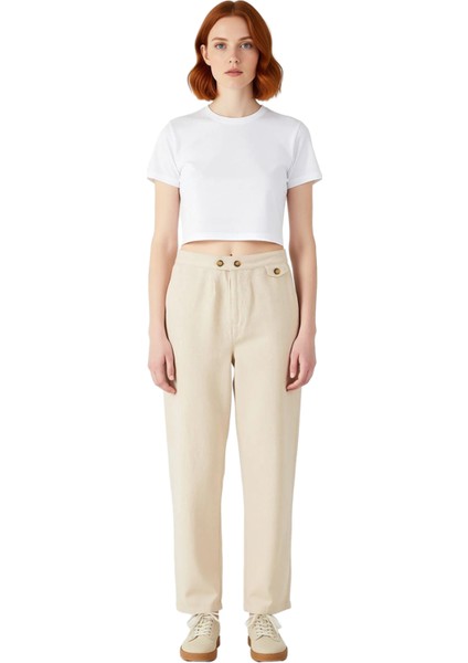 Kadın Yüksek Bel Geniş Paça Keten Pantolon Kemer Detaylı Fonksiyonel Dayanıklı Kaliteli Şık