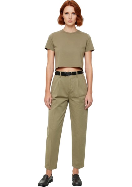 Kadın Haki Yüksek Bel Kemerli Boru Paça Pantolon Fonksiyonel Dayanıklı Kaliteli Konforlu Şık fırsatları