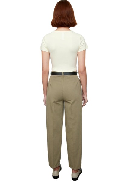 Kadın Haki Yüksek Bel Kemerli Boru Paça Pantolon Fonksiyonel Dayanıklı Kaliteli Konforlu Şık indirimleri