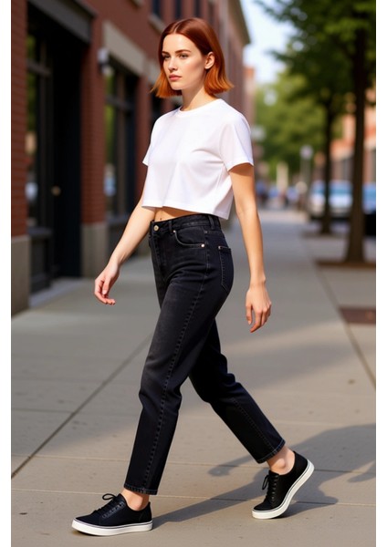 Kadın Yüksek Bel Rahat Kesim Kot Pantolon Fonksiyonel Dayanıklı Kaliteli Konforlu Estetik Şık