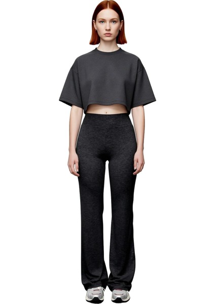 Kadın Yüksek Bel Ispanyol Paça Esnek Pantolon Fonksiyonel Dayanıklı Kaliteli Konforlu Spor fırsatları