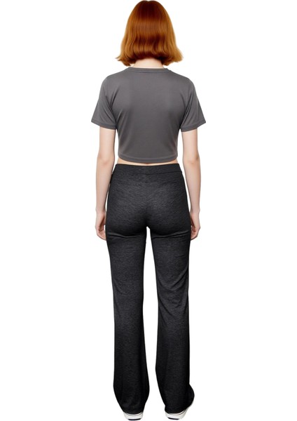 Kadın Yüksek Bel Ispanyol Paça Esnek Pantolon Fonksiyonel Dayanıklı Kaliteli Konforlu Spor indirimleri