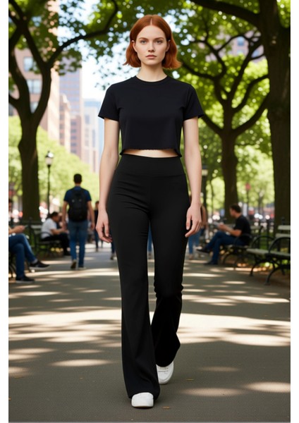 Kadın Yüksek Bel Ispanyol Paça Esnek Pantolon Fonksiyonel Dayanıklı Kaliteli Konforlu Spor fiyatları