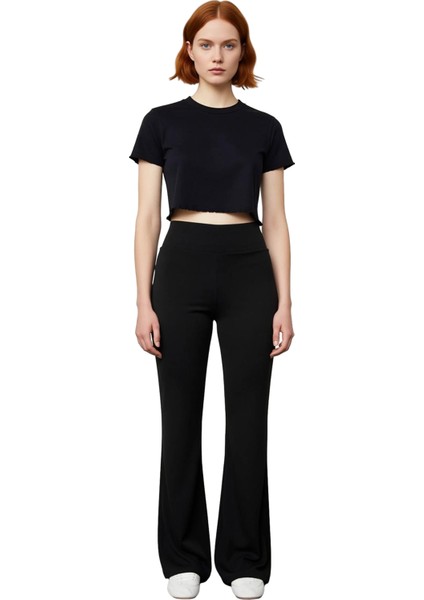 Kadın Yüksek Bel Ispanyol Paça Esnek Pantolon Fonksiyonel Dayanıklı Kaliteli Konforlu Spor fırsatları