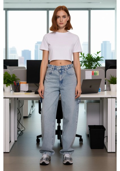 Genç Kadın Için Açık Bol Paça Yüksek Bel Denim Pantolon Fonksiyonel Dayanıklı Kaliteli Şık modelleri