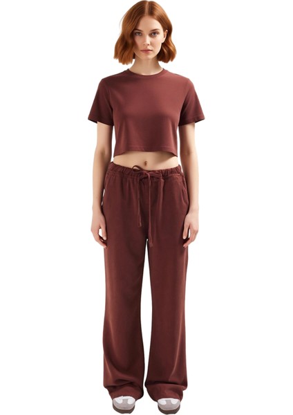 Kadın Yüksek Bel Geniş Paça Liyosel Pantolon Fonksiyonel Dayanıklı Kaliteli Konforlu Rahat