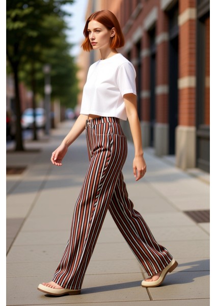 Kadın Çizgili Bol Kesim Denim Pantolon Fonksiyonel Dayanıklı Kaliteli Konforlu Estetik Şık modelleri
