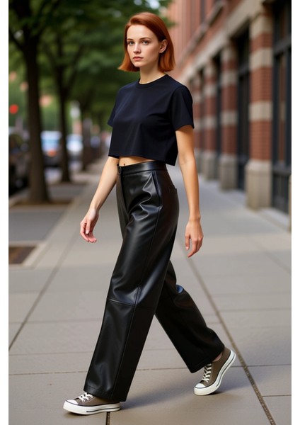 Kadın Suni Deri Şalvar Kesim Pantolon Fonksiyonel Dayanıklı Kaliteli Konforlu Estetik Spor modelleri
