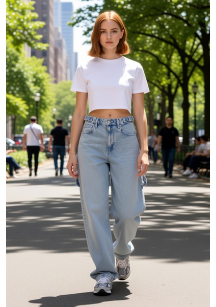 Genç Kadın Için Açık Bol Paça Yüksek Bel Denim Pantolon Fonksiyonel Dayanıklı Kaliteli Şık fırsatları