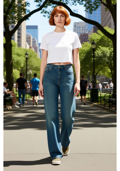 Kadın Yüksek Bel Dökümlü Liyosel Karışımlı Geniş Paça Kot Pantolon Fonksiyonel Dayanıklı Şık modelleri