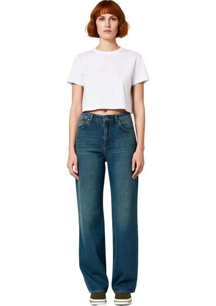 Kadın Yüksek Bel Dökümlü Liyosel Karışımlı Geniş Paça Kot Pantolon Fonksiyonel Dayanıklı Şık fırsatları