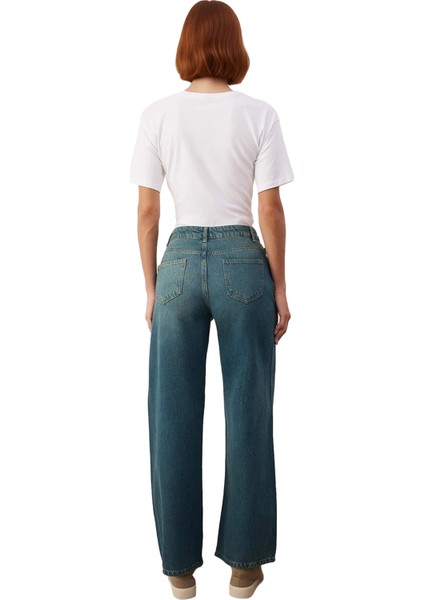 Kadın Yüksek Bel Dökümlü Liyosel Karışımlı Geniş Paça Kot Pantolon Fonksiyonel Dayanıklı Şık indirimleri