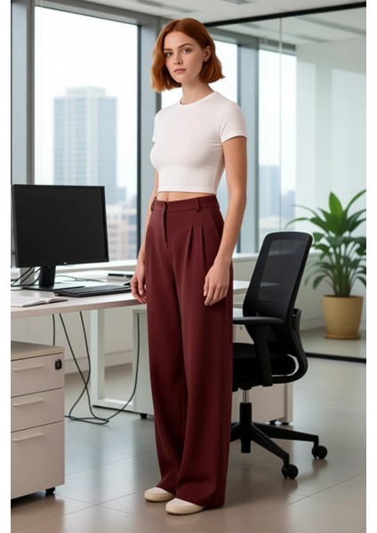 Kadın Haki Wide Leg Pilili Pantolon Fonksiyonel Dayanıklı Kaliteli Konforlu Estetik Modern