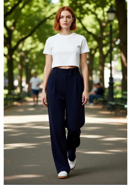 Kadın Yüksek Bel Geniş Paça Dokuma Pantolon Fonksiyonel Dayanıklı Kaliteli Konforlu Modern modelleri