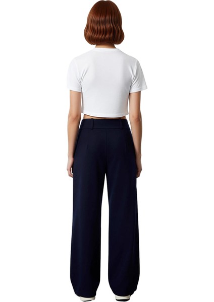 Kadın Yüksek Bel Geniş Paça Dokuma Pantolon Fonksiyonel Dayanıklı Kaliteli Konforlu Modern indirimleri